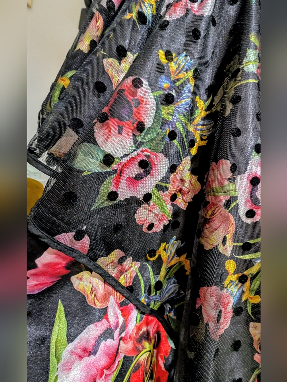 City Chic Black Floral Midi Dress with Sheer Polka Dot Overlay - Picture 5 of 5